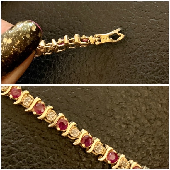 🔥🔥SUPER SALE🔥🔥PRICE FIRM✅👑Beautiful Genuine Ruby Diamond Gold Bracelet - Picture 3 of 14
